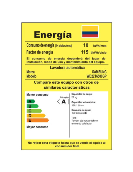 Lavadora Secadora Samsung 22 Kg Carga Frontal Gris WD22T6500GPCO 5