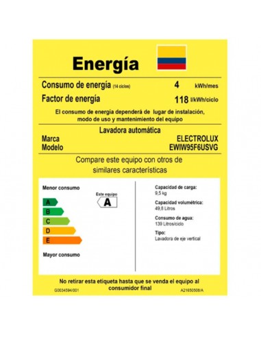 Lavadora Electrolux 9.5 Kg Carga...