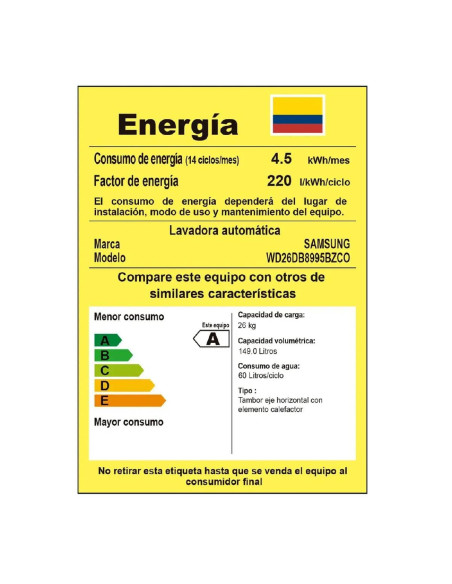 Lavadora Secadora Samsung Bespoke 26 Kg AI Laundry WD26DB8995BZCO 3