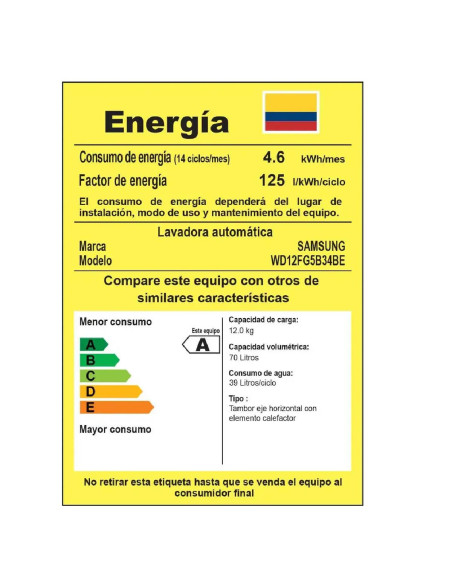 Lavadora Secadora Samsung 12 Kg AI Blanca WD12FG5B34BECO 7