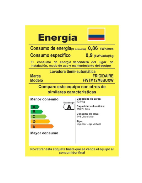 Lavadora Semiautomática Frigidaire 12 Kg Doble Tina Blanca FWTM12M6BUXW 1