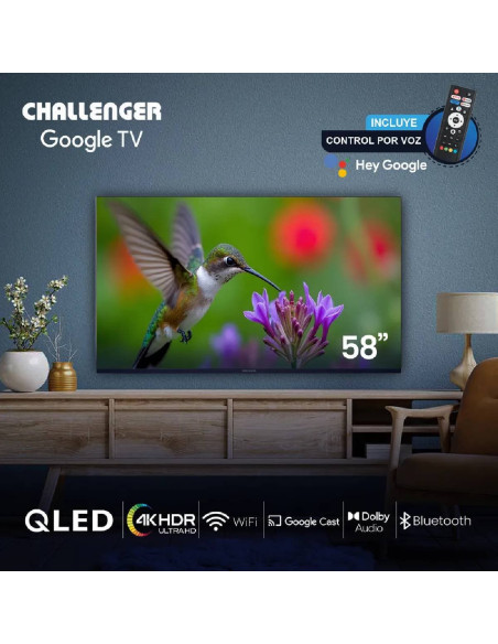 Televisor Challenger 58 pulgadas QLED 4K Smart 58KG290 BT GOOGLETV T2 4