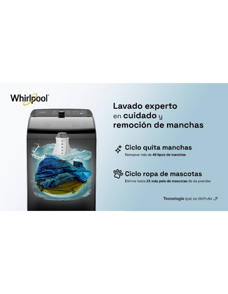 Lavadora Whirlpool 20 Kg Carga Superior con Agitador Xpert Eco Gris WW20WTAHLA 4